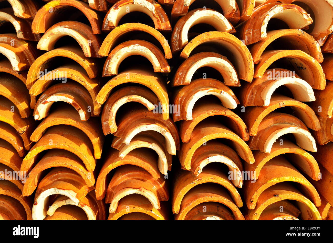 Orange Tile Roof of Temple on pile up Stock Photo