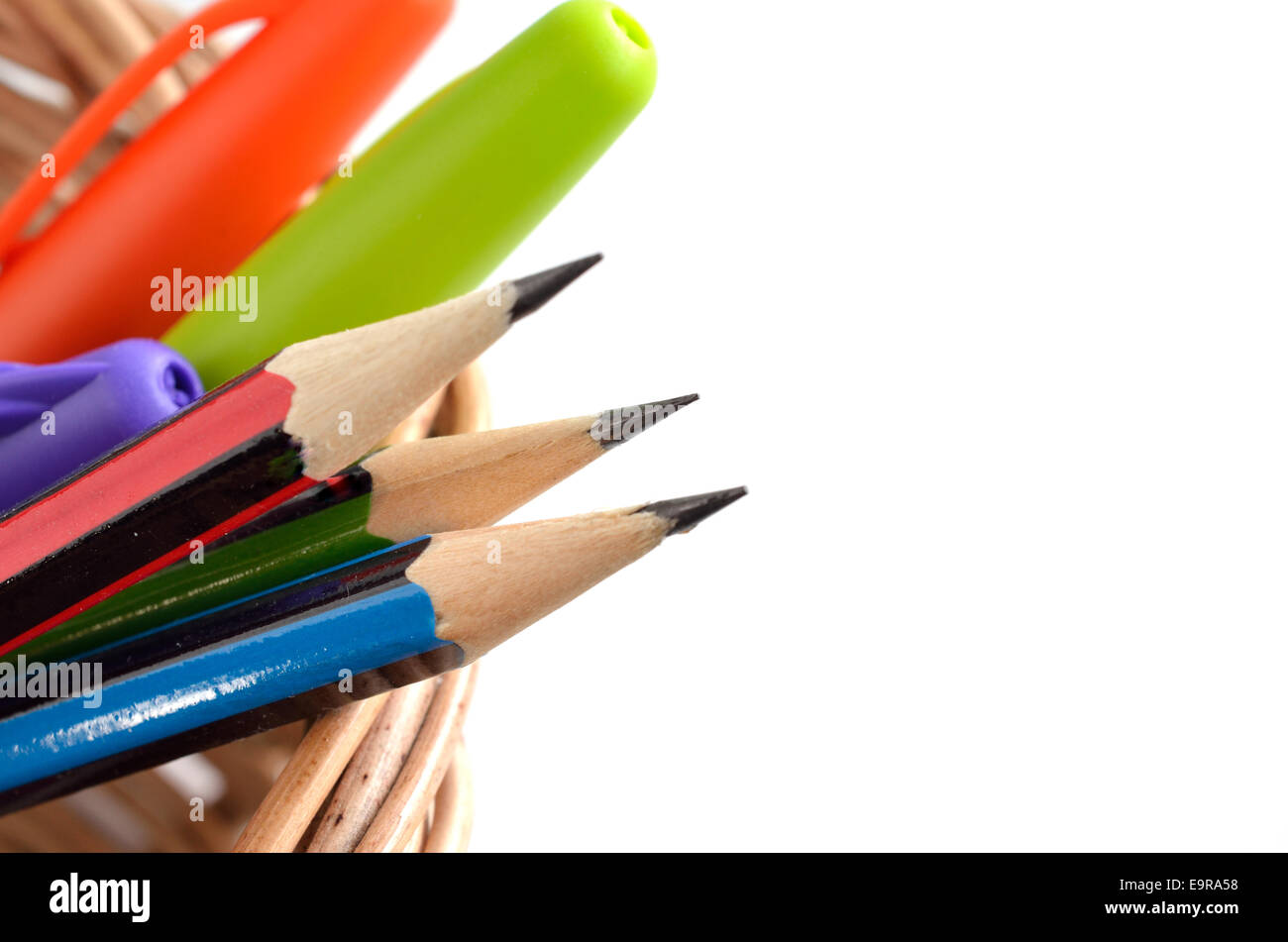 pencil and pen isolated on white background Stock Photo - Alamy