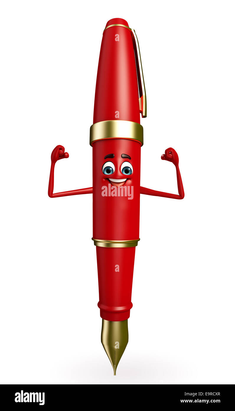 Cartoon Chatacter of Pen with bodybuilding Stock Photo - Alamy