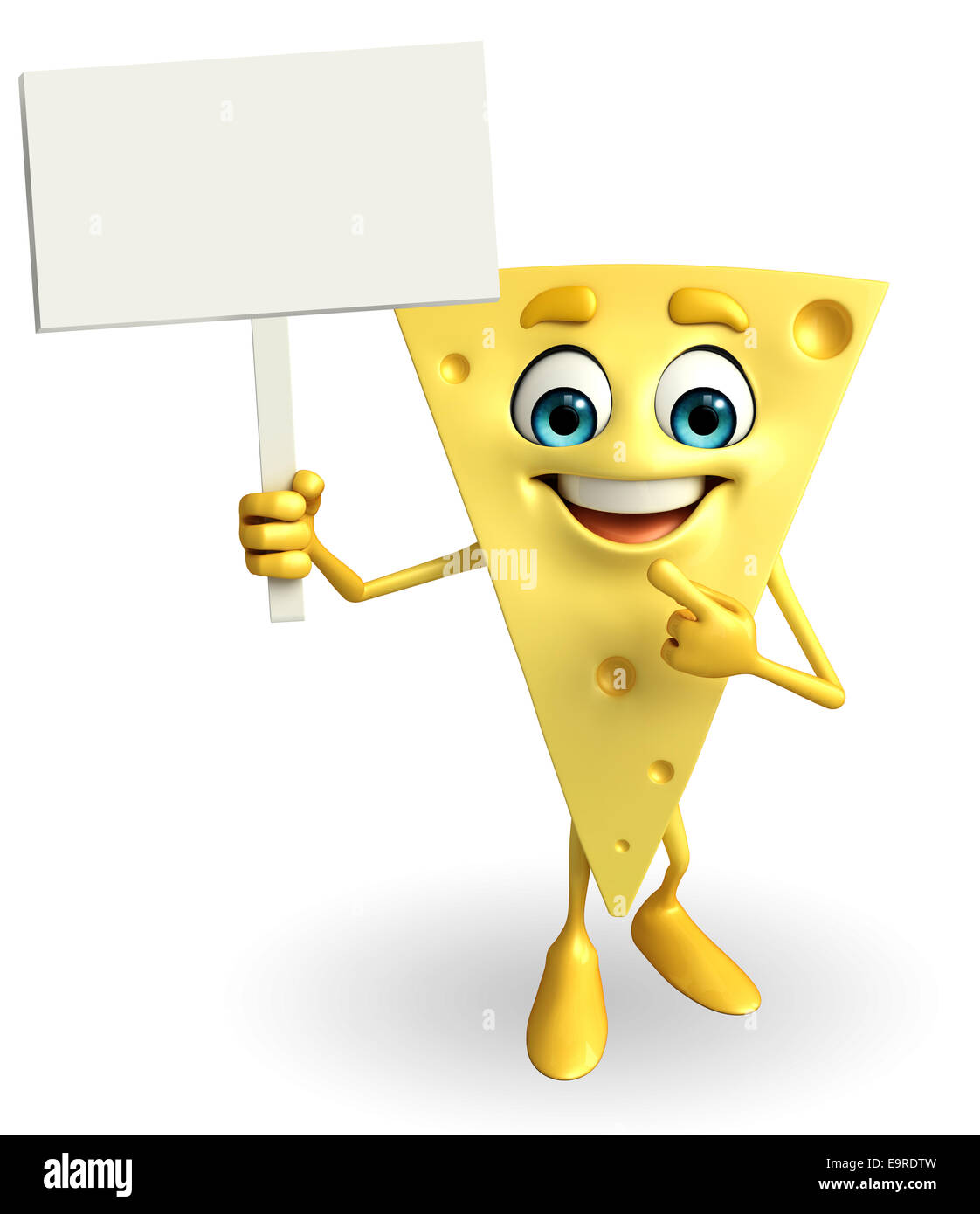 Cartoon Character of Cheese with sign Stock Photo - Alamy
