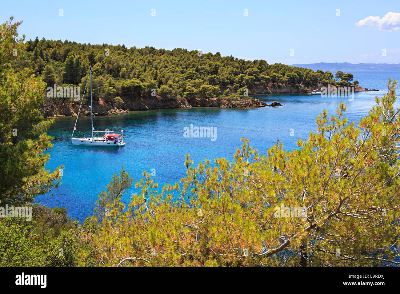 Yacht in the beautiful bay of Aegean Sea Stock Photo - Alamy