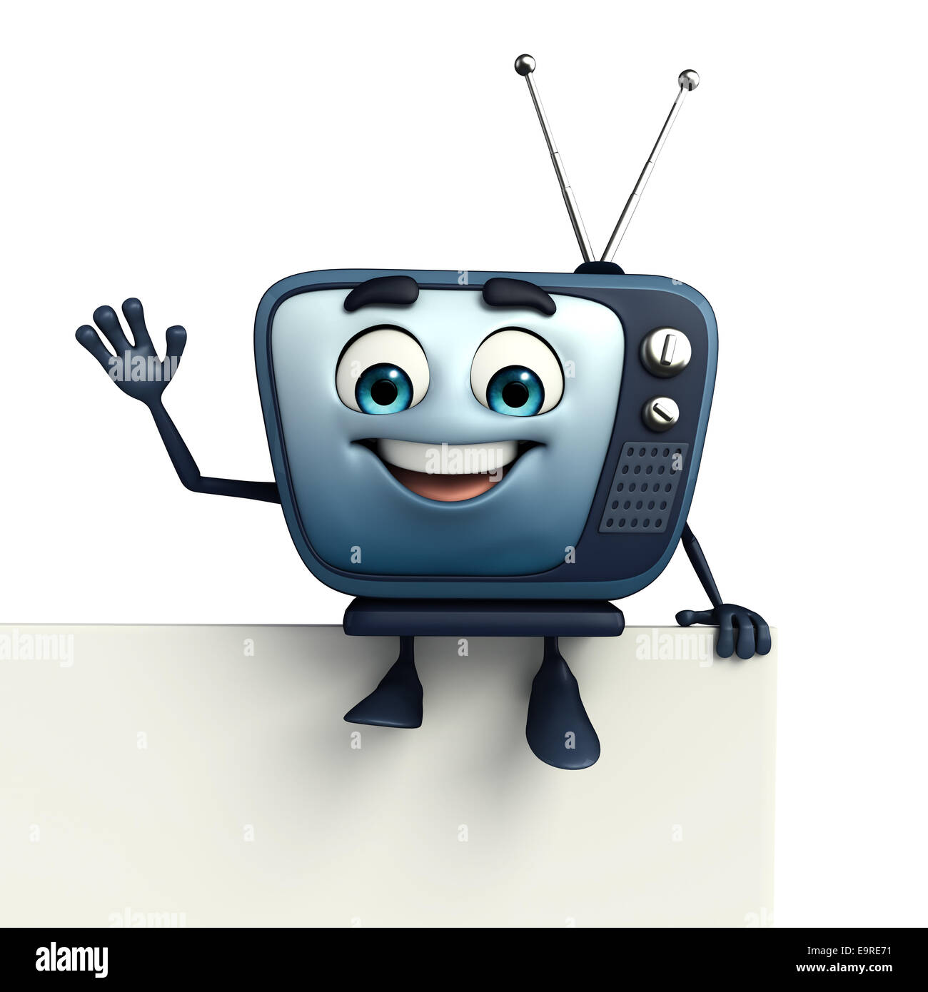 Cartoon Character of TV with sign Stock Photo - Alamy