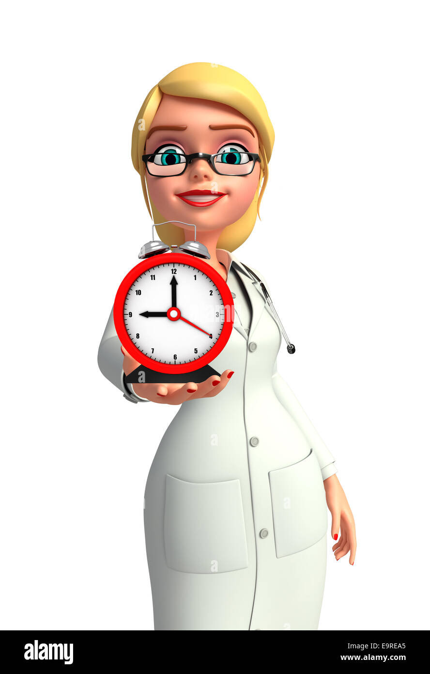 Illustration of young doctor with table clock Stock Photo - Alamy