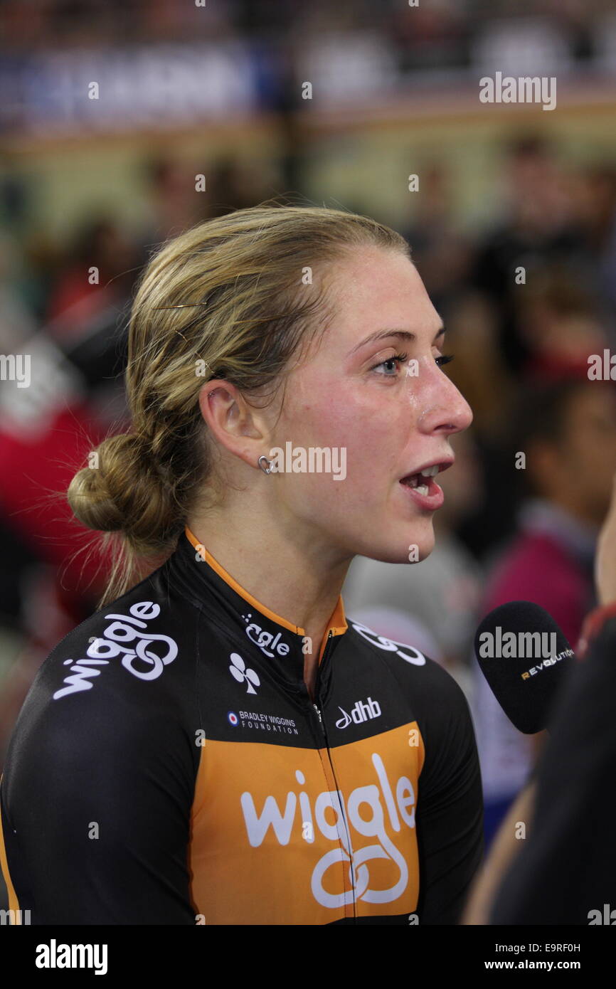 Lee Valley VeloPark, London, UK. 25th October 2014. Revolution Series Track Cycling Round 1, day 2. Laura Trott Stock Photo