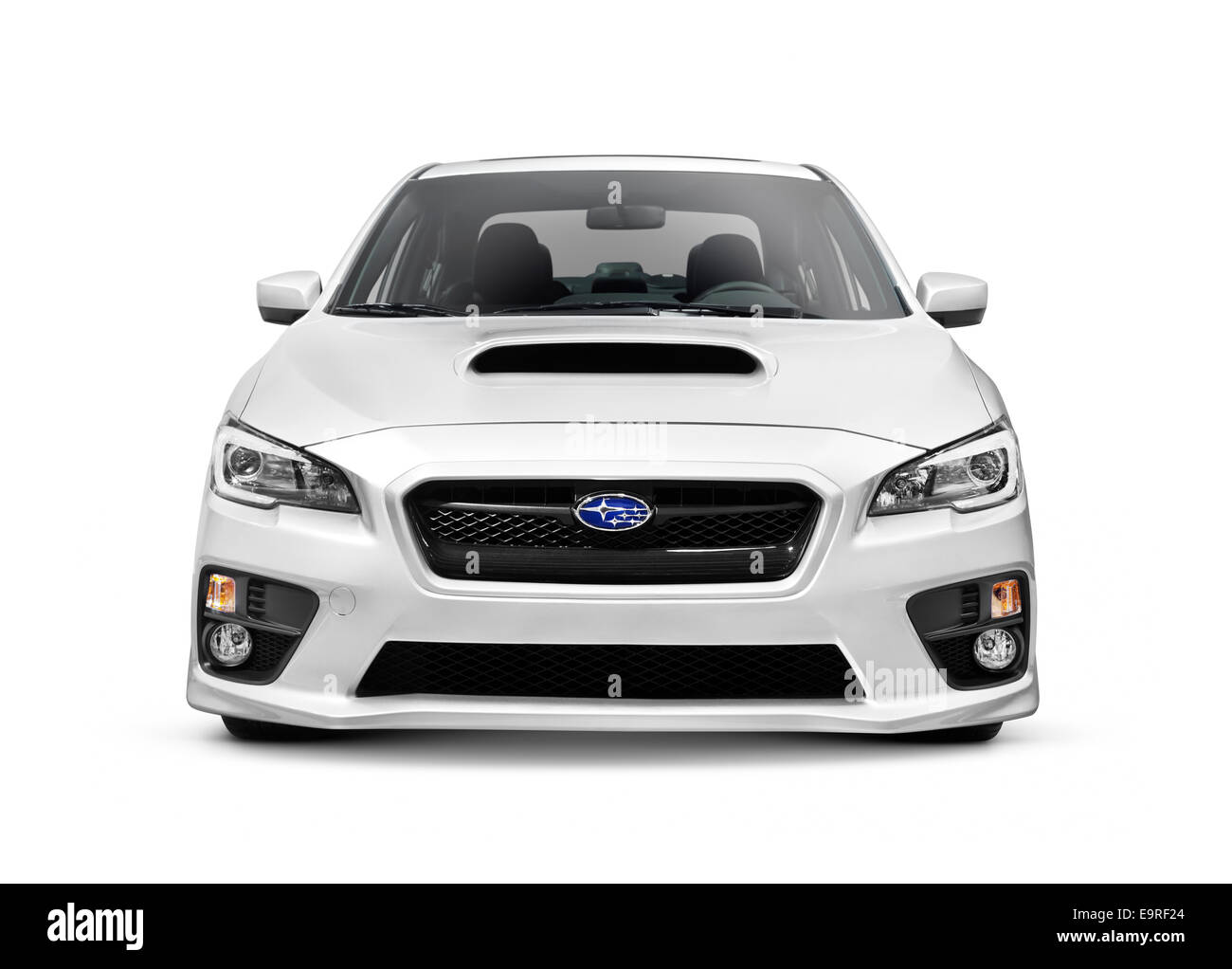 Silver 2015 Subaru Impreza WRX compact car isolated on white background with clipping path Stock Photo