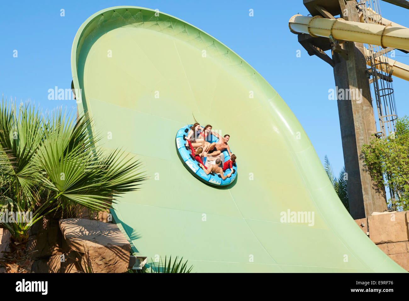 The Tower Of Poseidon Water Slide In The Aquaventure Waterpark Atlantis The Palm Hotel Jumeirah Island, Dubai UAE Stock Photo