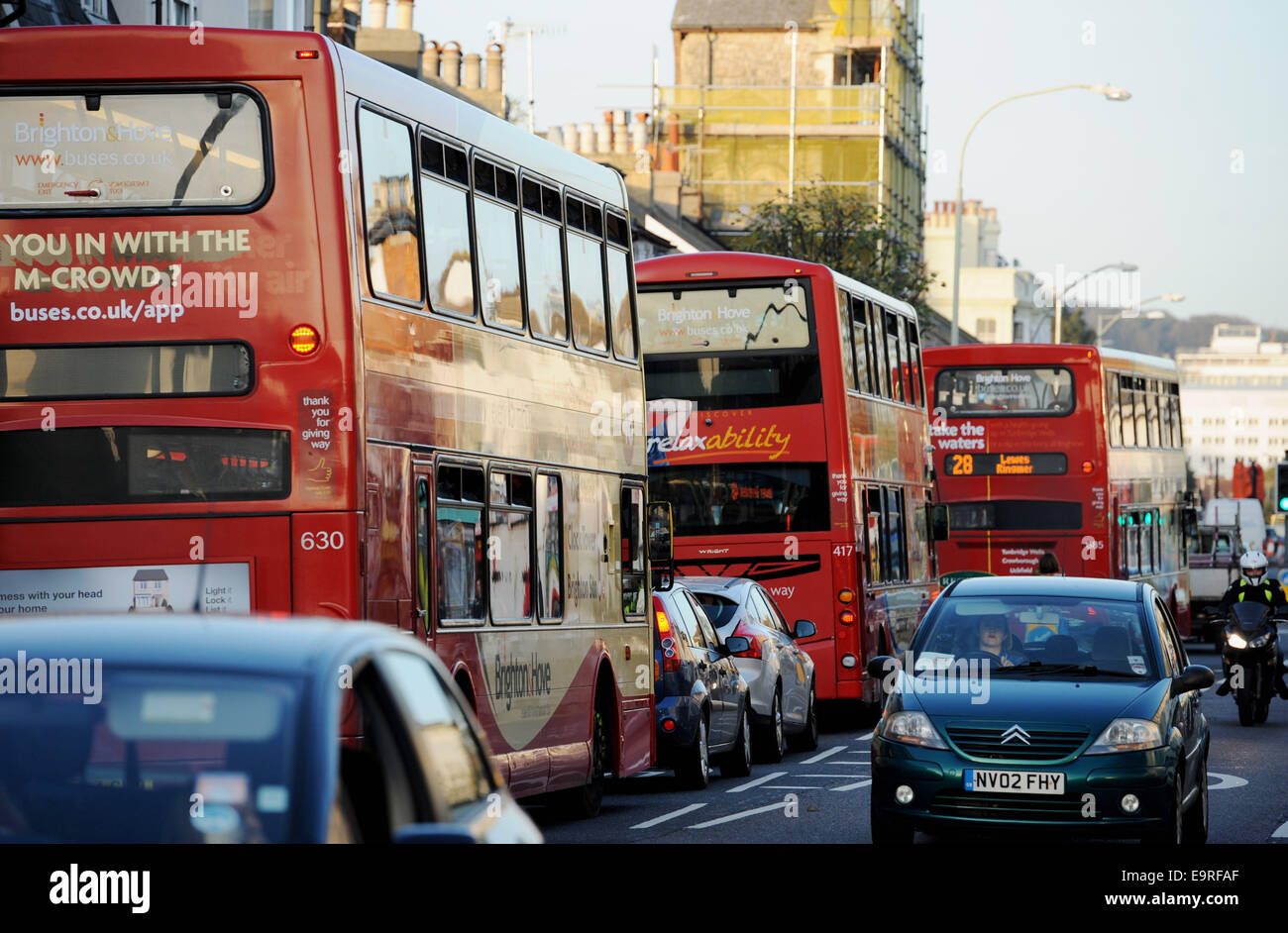 Brighton UK- Traffic congestion in Lewes Road Brighton caused by roadworks around the city Stock Photo