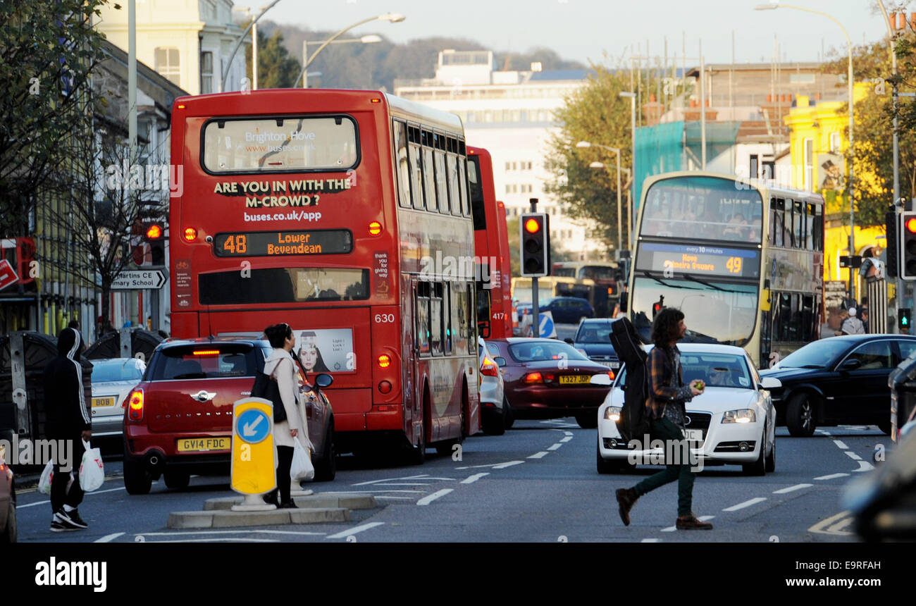 Brighton UK- Traffic congestion in Lewes Road Brighton caused by roadworks around the city Stock Photo