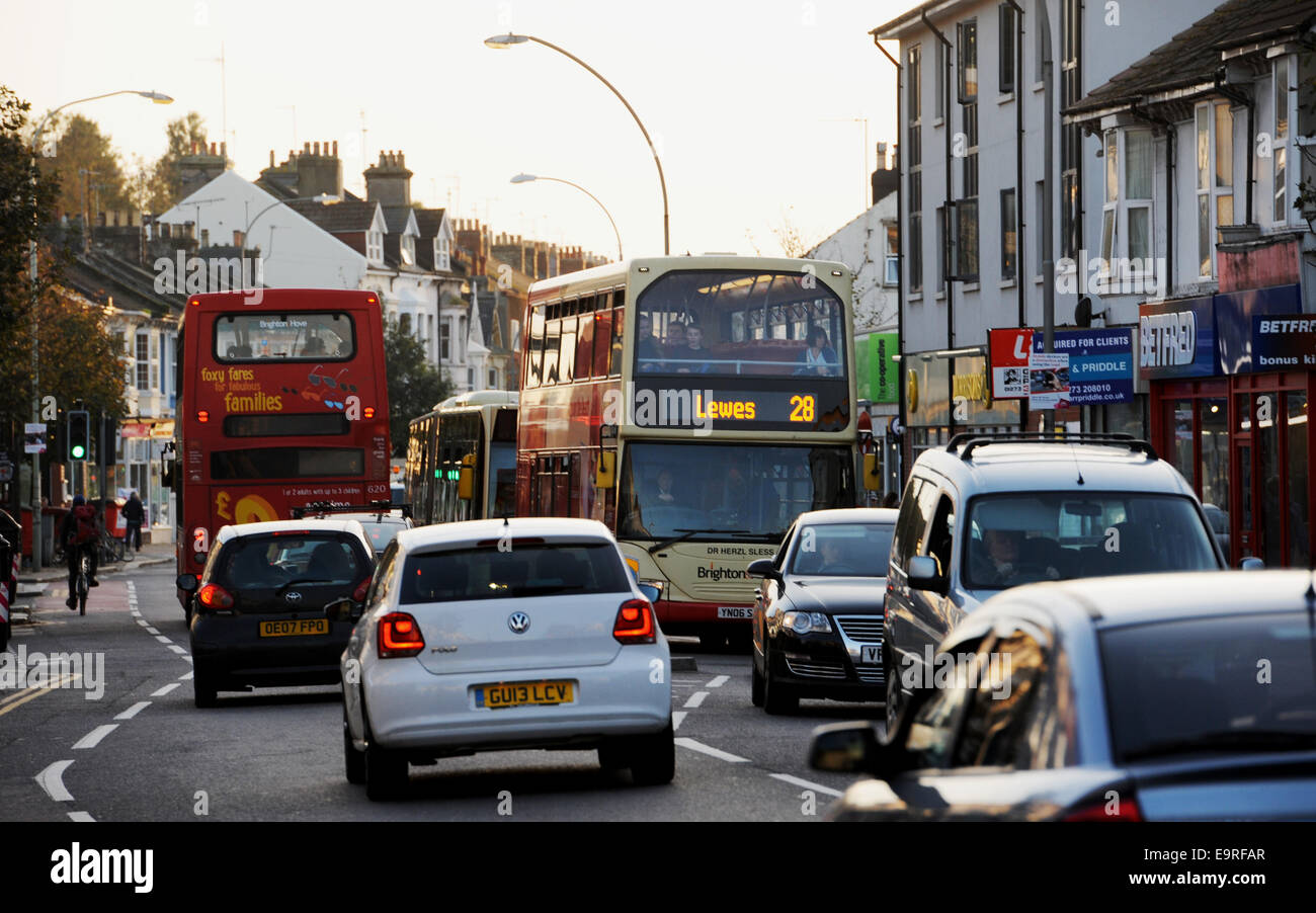 Brighton UK- Traffic congestion in Lewes Road Brighton caused by roadworks around the city Stock Photo