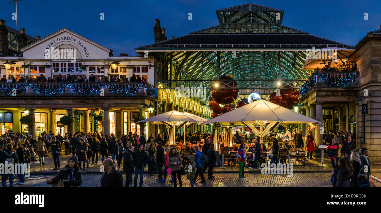 Covent Garden At Christmas In The Evening - London, UK Stock Photo
