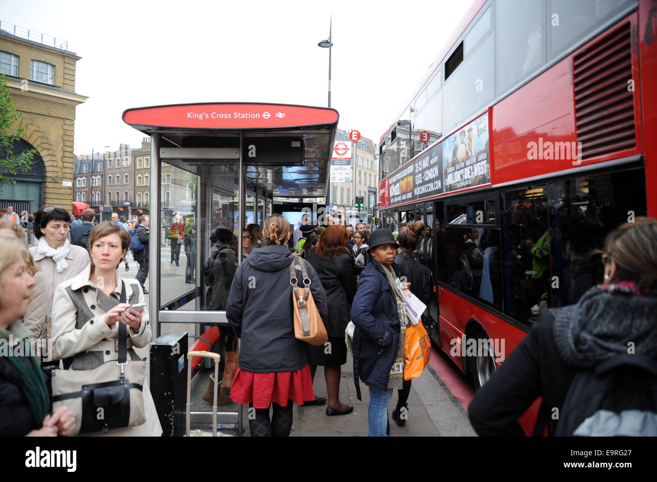 Scenes outside Kings Cross Station on the morning of a tube strike Featuring Commuters at Kings