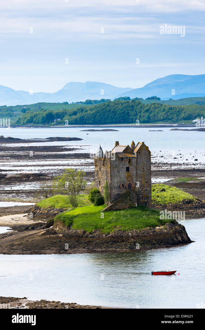 Stalker Castle on Loch Linnhe, 14th Century highland fortress of MacDougall clan at Appin, Argyll in the Highlands of SCOTLAND Stock Photo