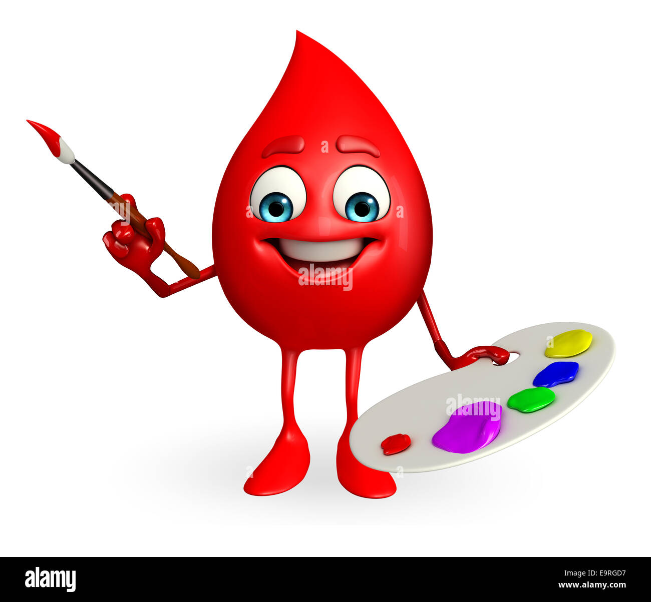 Cartoon Character of Blood Drop with color plate Stock Photo