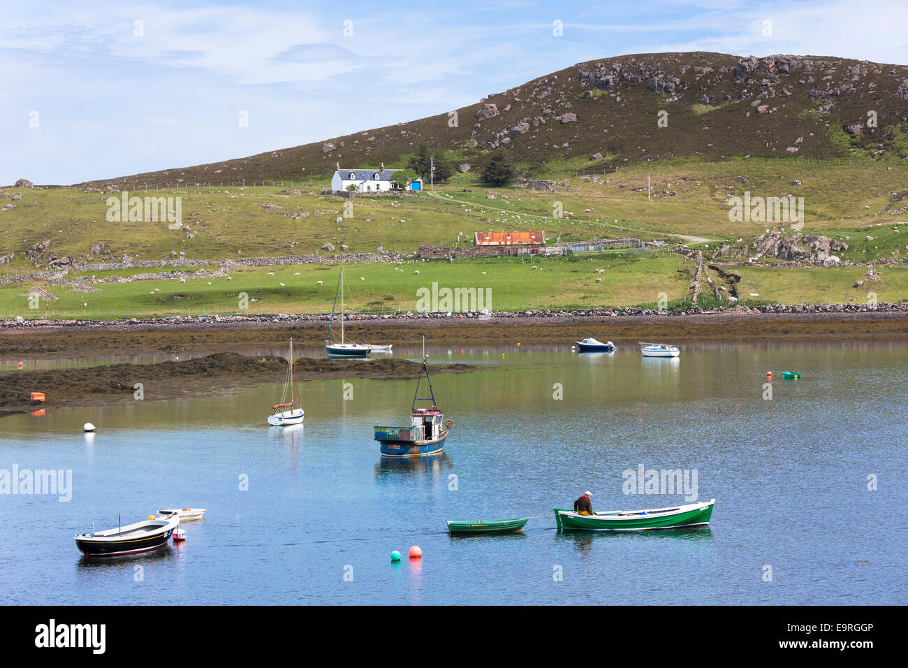 Fisherman in Old Dornie Harbour near the Summer Isles, part of the Inner Hebrides,  on the West Coast of SCOTLAND Stock Photo