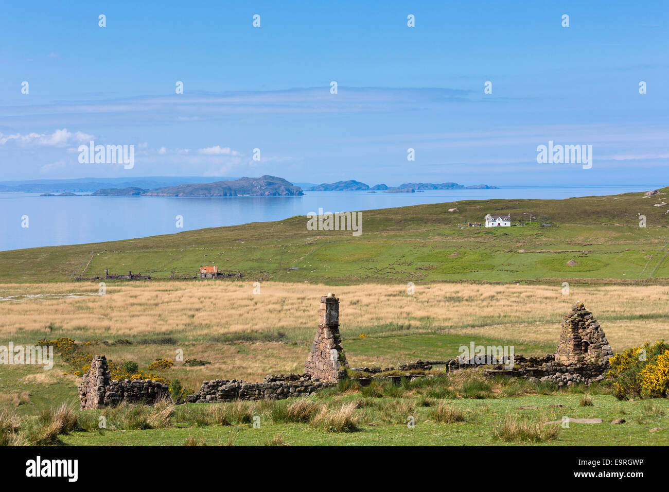 Derelict cottage in ruins at Achiltibuie by The Summer Isles on the West Coast of SCOTLAND Stock Photo