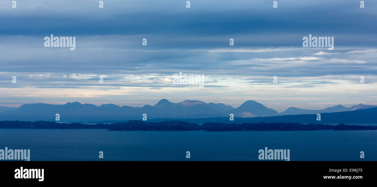 View from Wester Ross coastal trail near Applecross, in North West Coast of SCOTLAND - Isle of Raasay and Skye with Cuillin moun Stock Photo