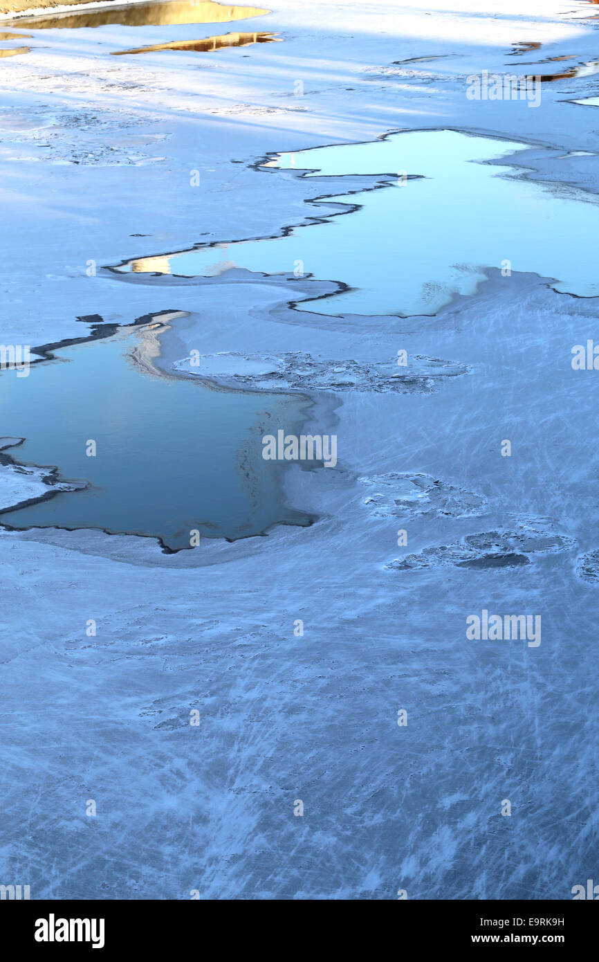 Texture of river ice photographed close up. Stock Photo