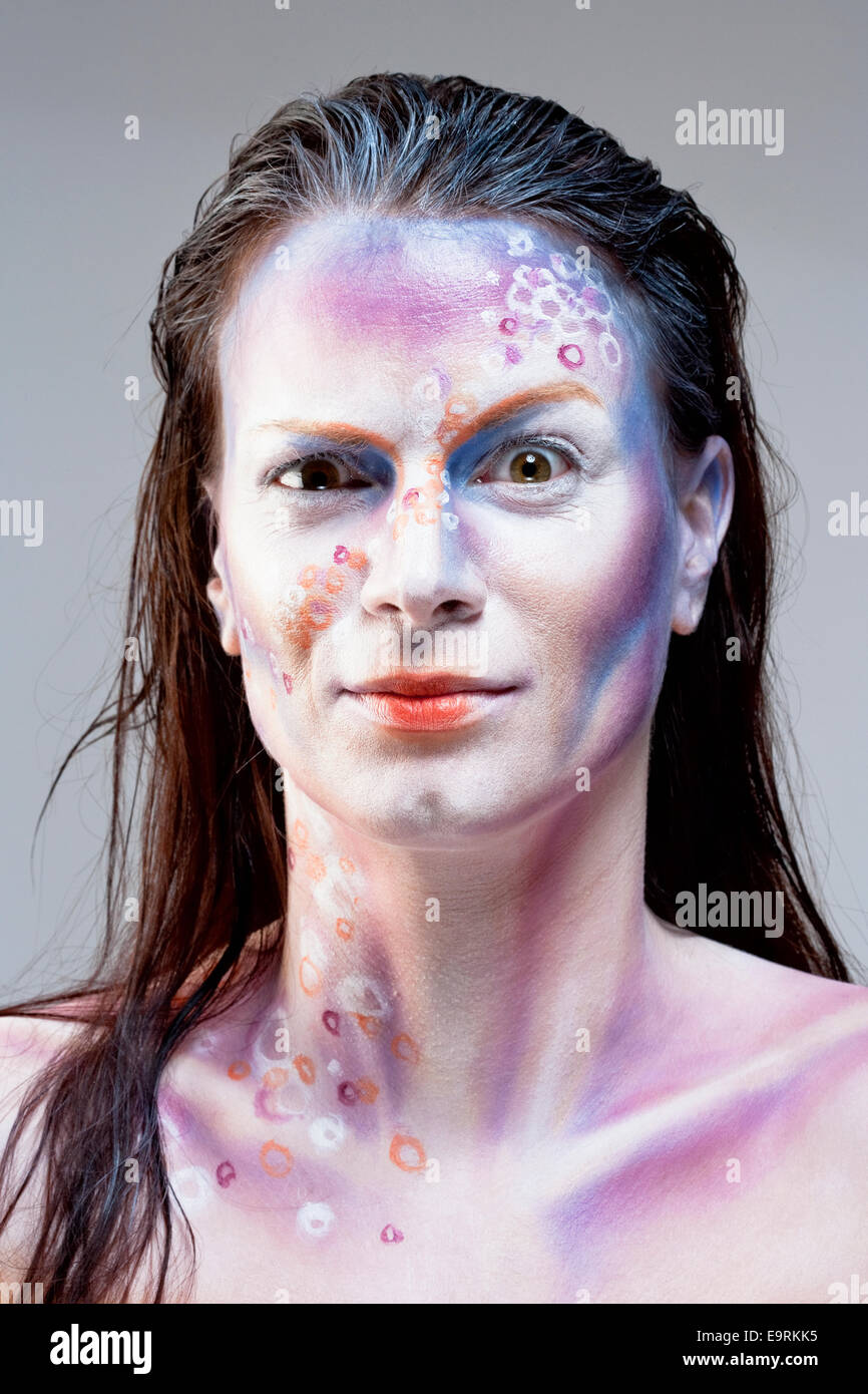 Portrait of a Woman with Brown Hair and Sci fi Makeup Stock Photo - Alamy