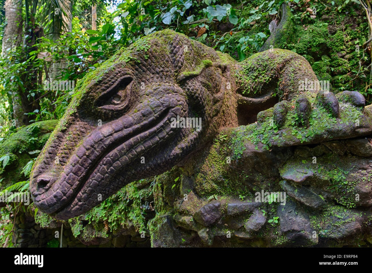 Stone carving of a Komodo Dragon, Sacred Monkey Forest, Ubud, Bali, Indonesia Stock Photo