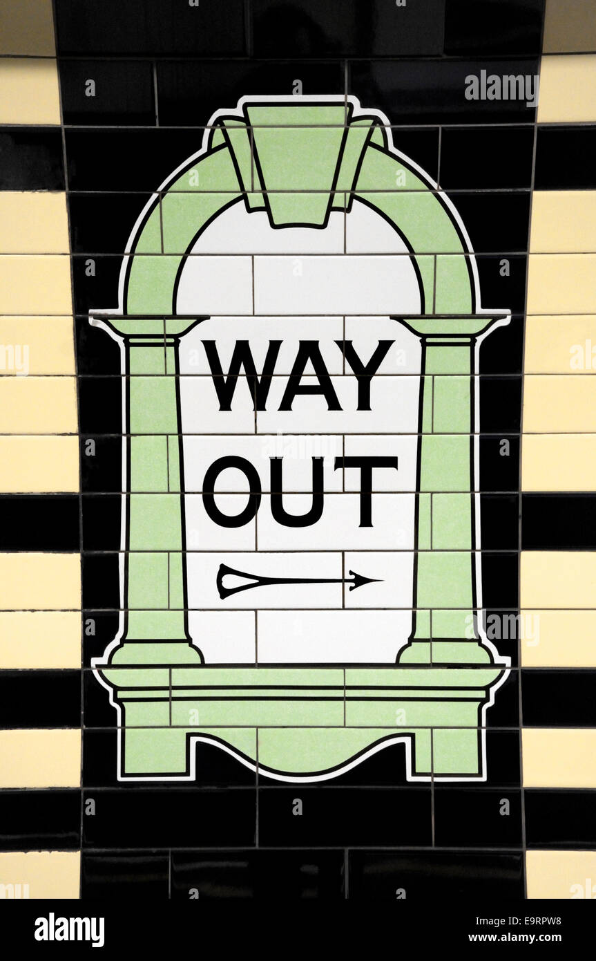 London, England, UK. Tiled sign at Warren Street tube station - way out Stock Photo