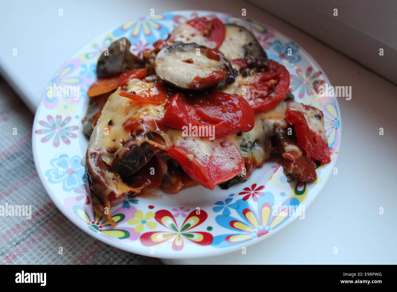 nice variant of vegetarian masaka from eggplants and tomato and cheers Stock Photo