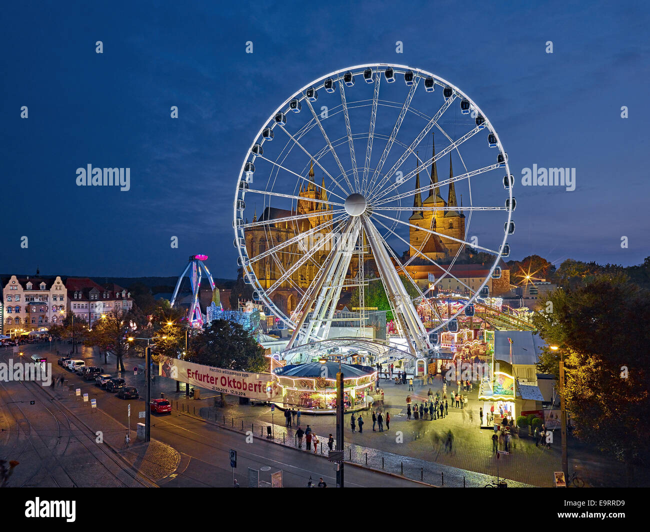 Domplatz with Ferris wheel at Oktoberfest in Erfurt, Germany Stock ...