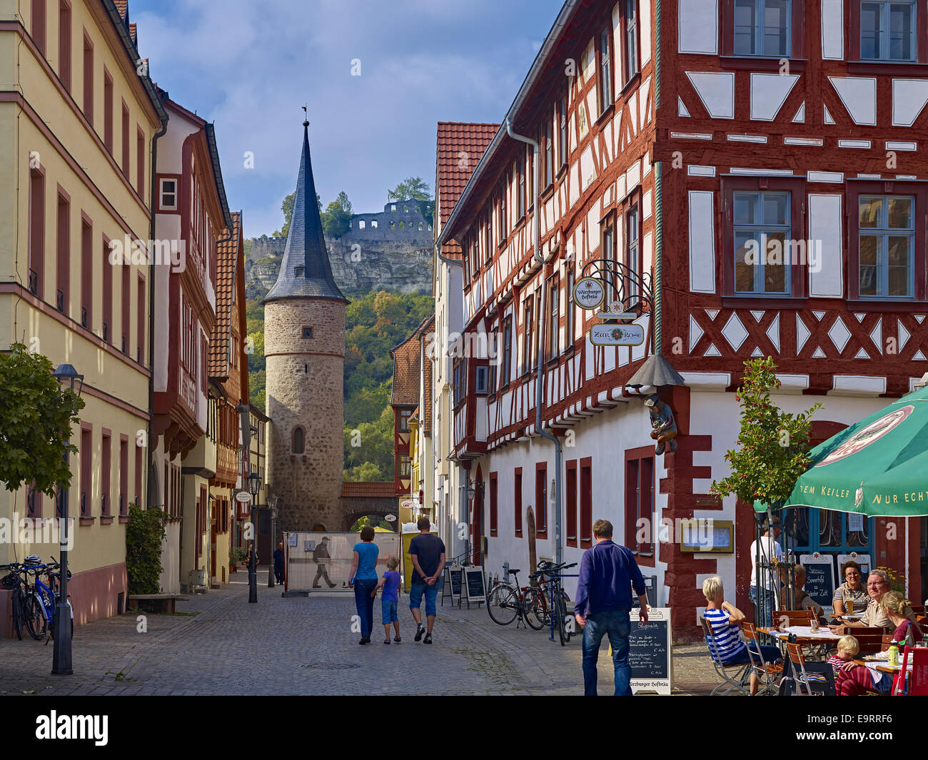 Maingasse with Main Gate in Karlstadt, Germany Stock Photo
