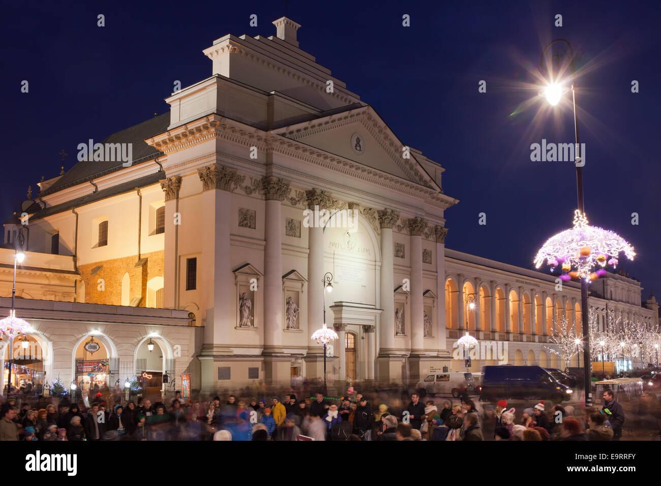 St Anne Church at night in Warsaw, Poland. Stock Photo