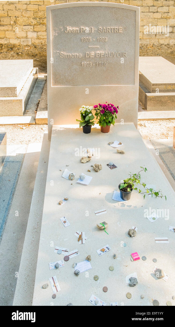 burial site of writers jean paul sartre and simone de beauvoir, montparnasse cemetery, paris, ile de france, france Stock Photo