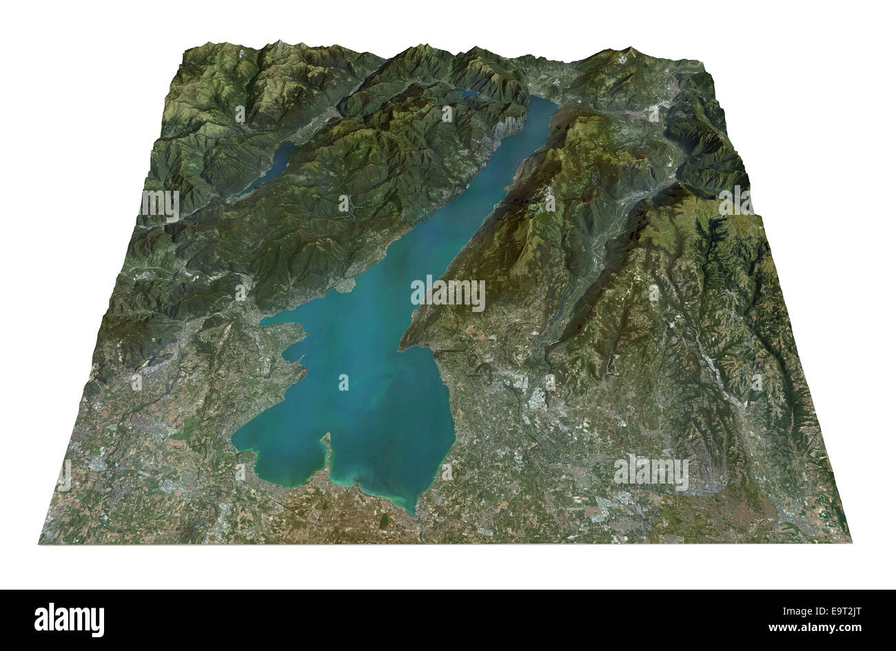 Lake Garda, aerial view, map, Lombardia Veneto Italy. Element of this image are furnished by NASA Stock Photo