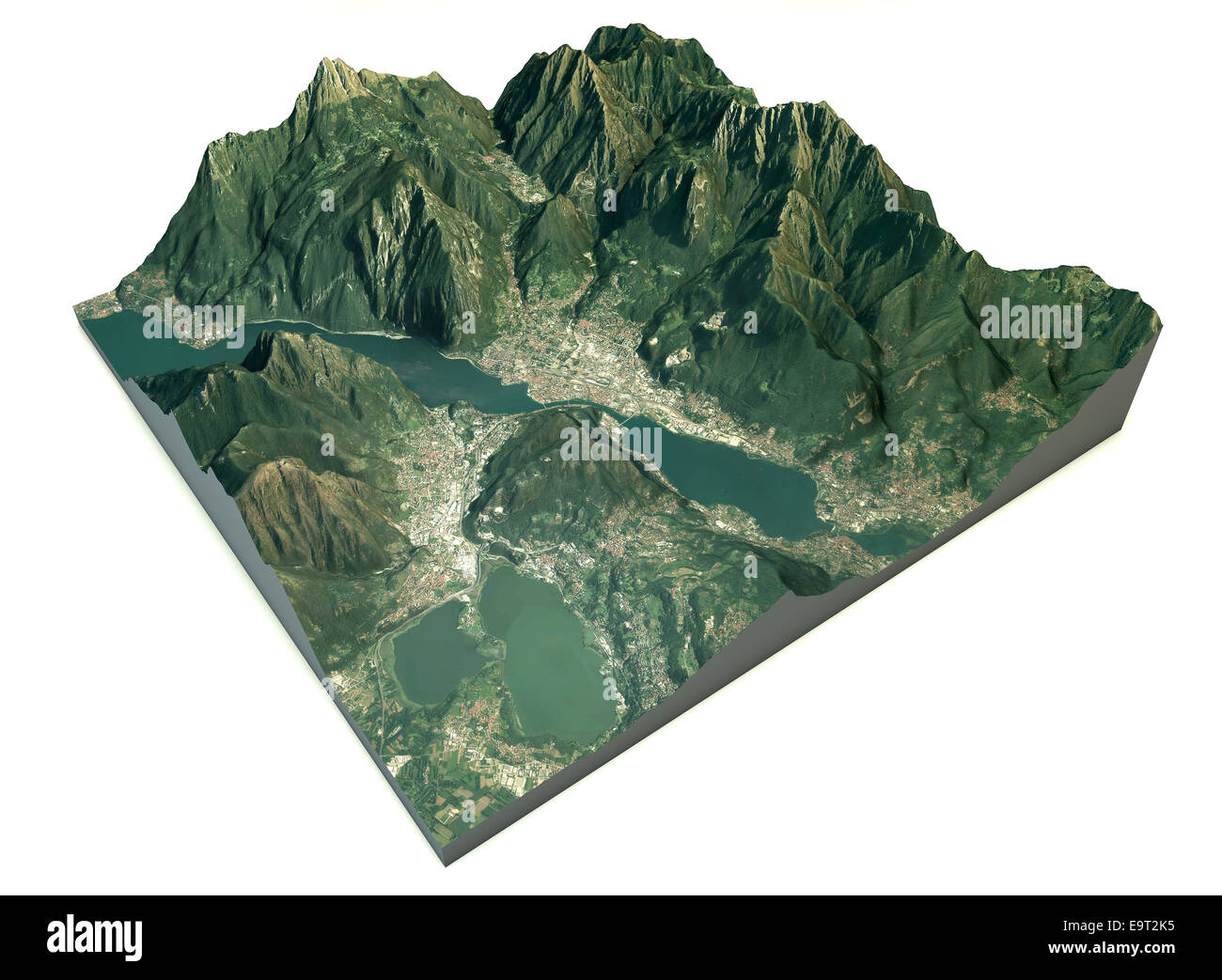 Aerial view of the lake of Lecco and the surrounding area map in 3d. Elements of this image furnished by NASA Stock Photo