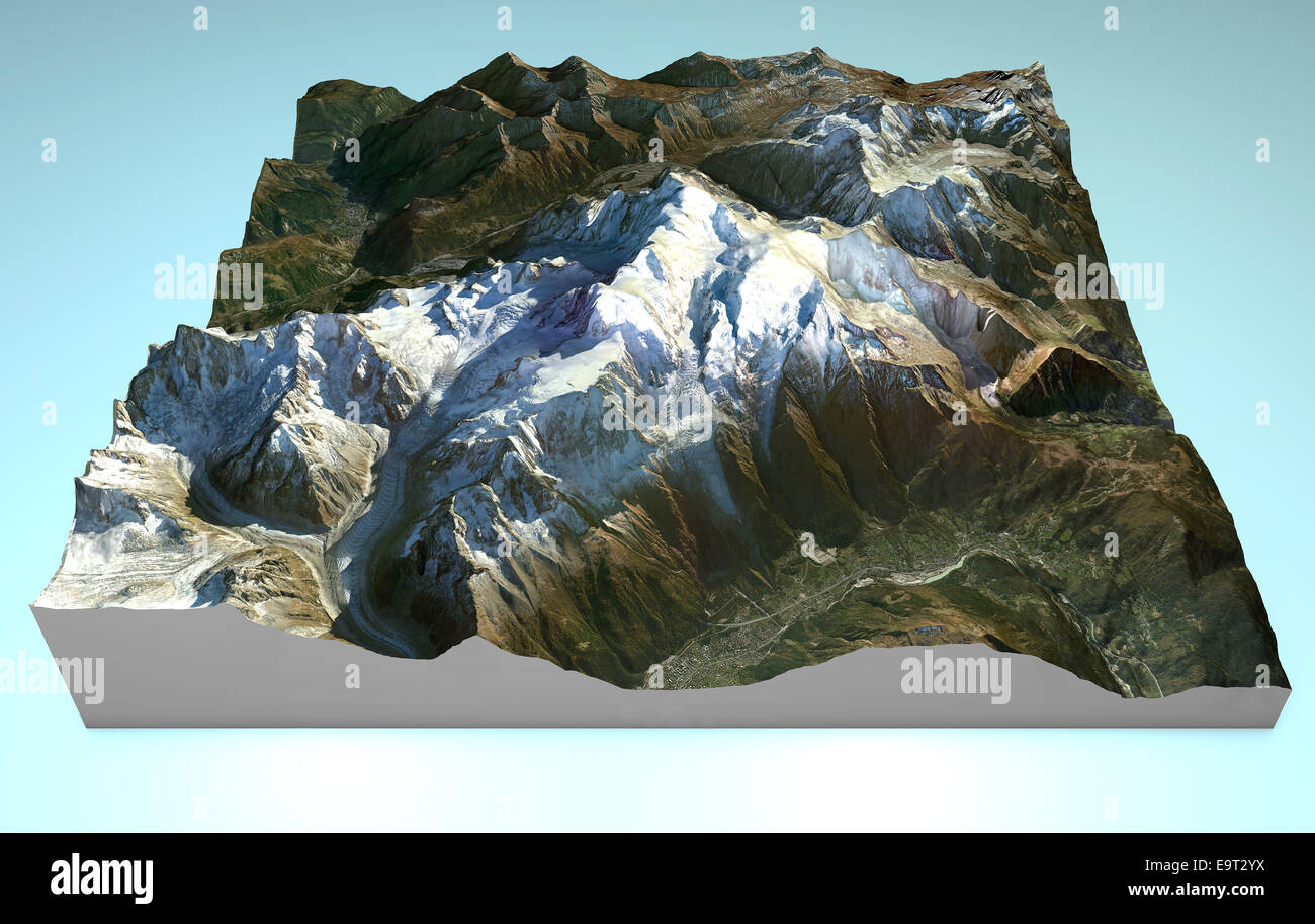 Map aerial view of Mont Blanc (Monte Bianco). Images are furnished by NASA Stock Photo