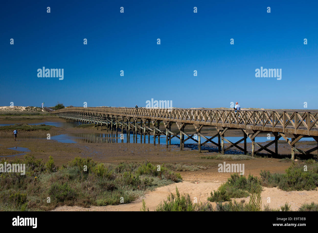 The longest wooden bridge in Europe crosses to Praia do Gigi, in the