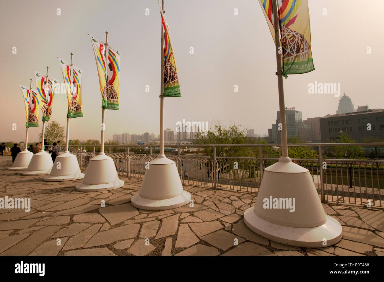 Flag poles at the Olympic Park, Beijing, China Stock Photo