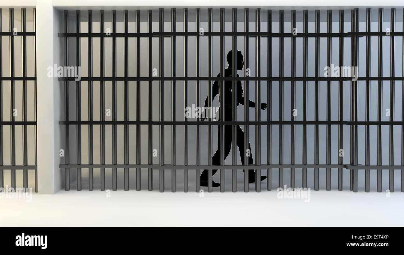 Person in jail behind bars Stock Photo Alamy