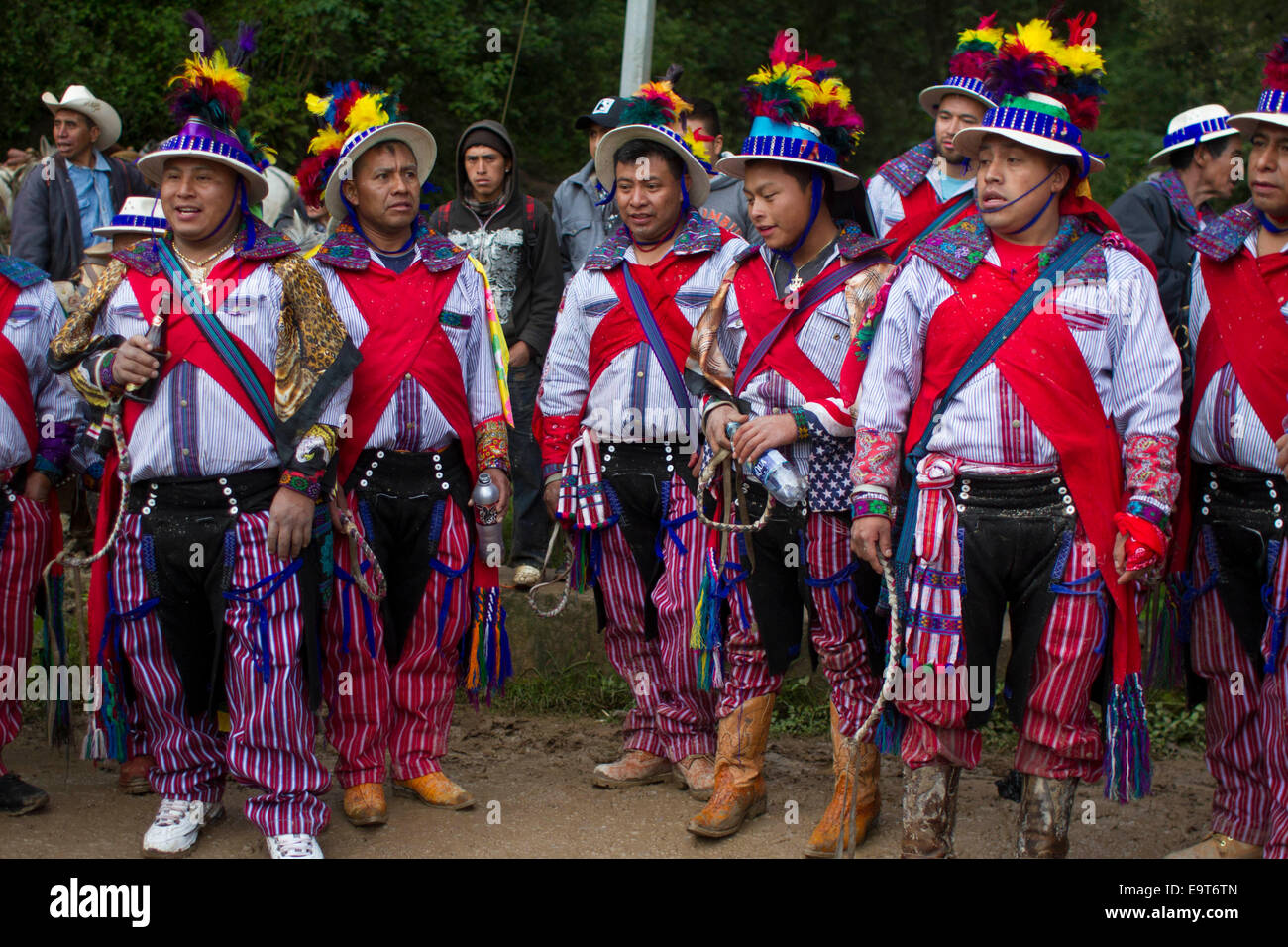 Huehuetenango, Guatemala. 1st Nov, 2014. Jockeys prepare to take part in a horse race, in the context of the commemoration of All Saints Day, in the Todos Santos Cuchumatan municipality, Huehuetenango department, Guatemala, on Nov. 1, 2014. Credit:  Luis Echeveria/Xinhua/Alamy Live News Stock Photo