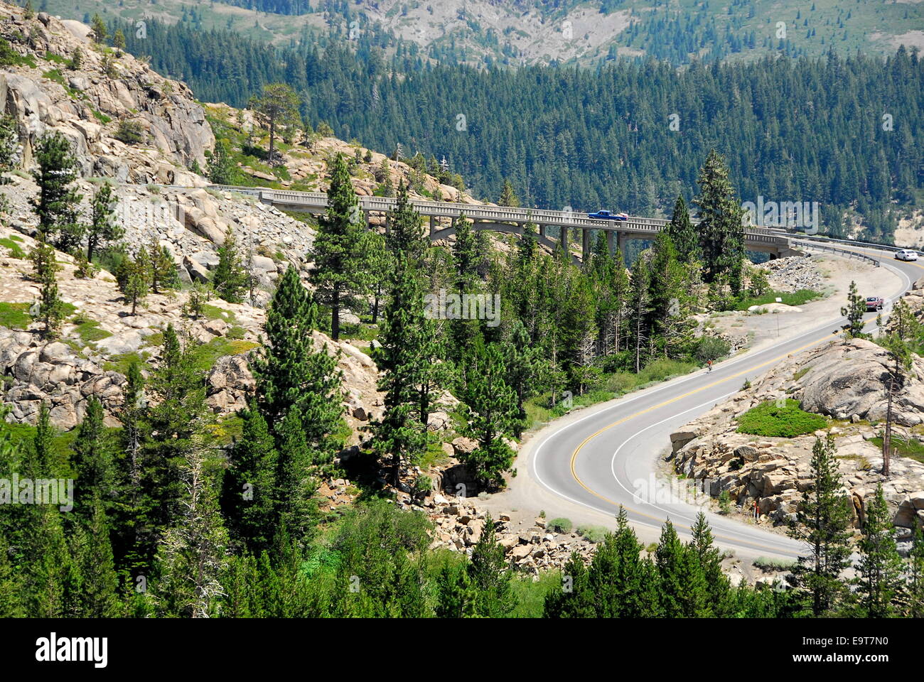 Highway 40 and bridge over Donner Pass in Sierra Nevada, California