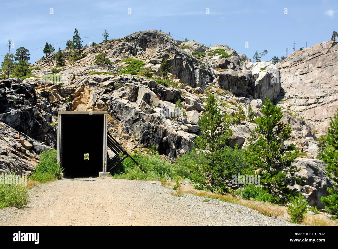 Railroad snowshed and tunnel on Donner Pass in Sierra Nevada