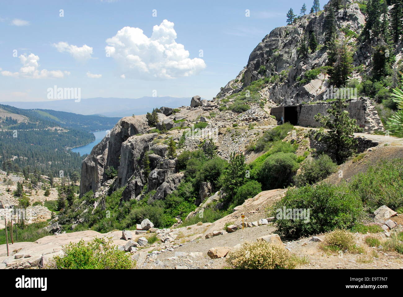 Railroad snowshed and tunnel on Donner Pass in Sierra Nevada