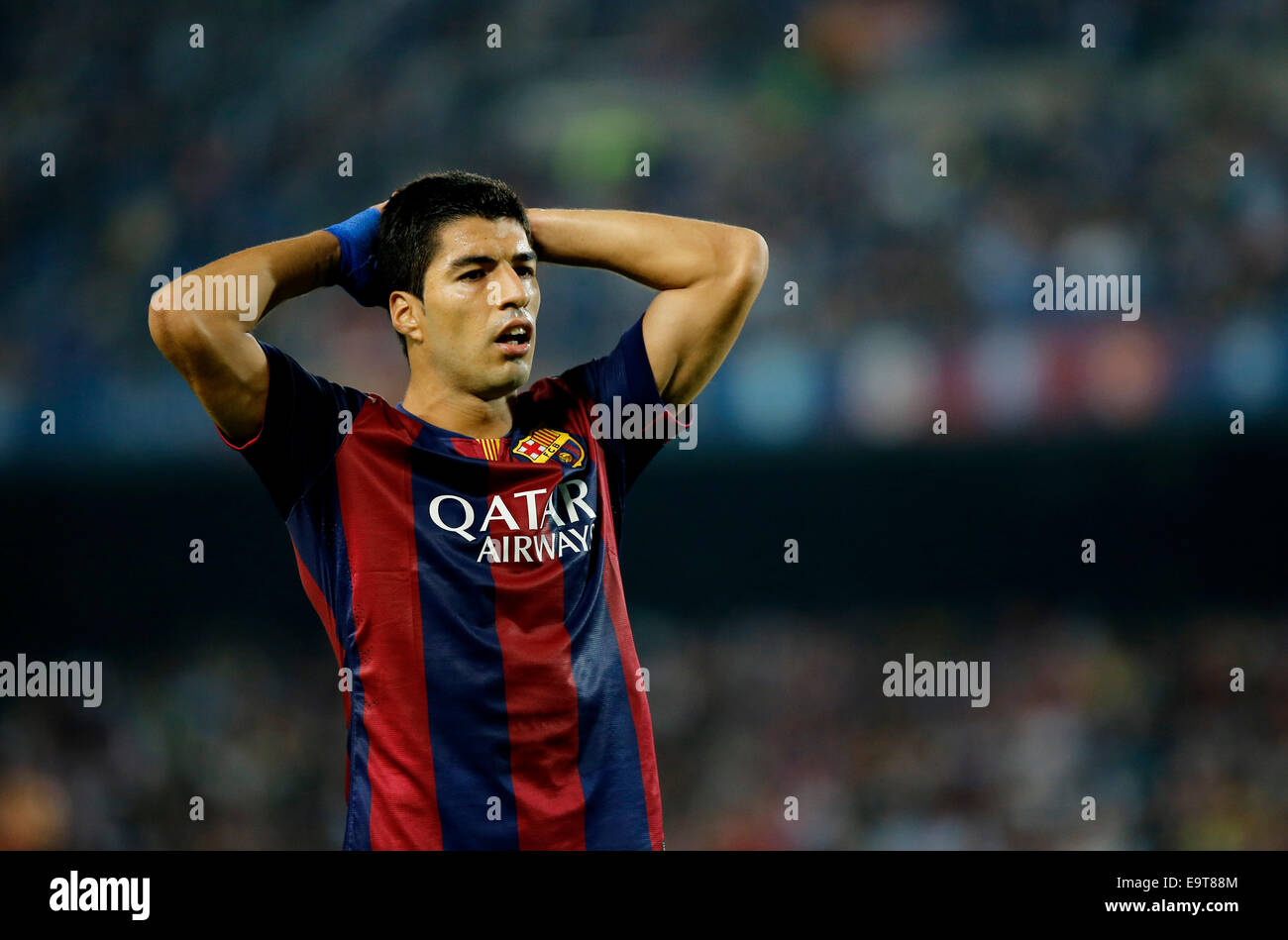 Barcelona, Spain. 1st Nov, 2014. Luis Suarez of Barcelona reacts during