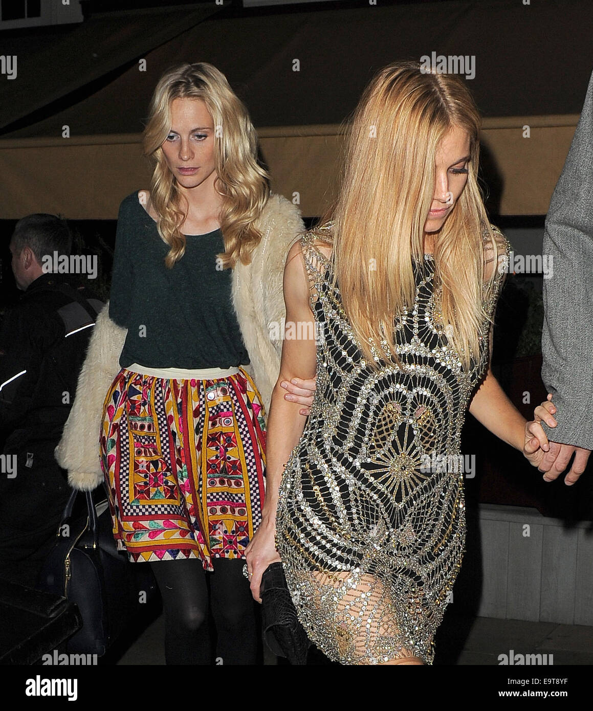 Cara Delevingne and Sienna Miller at Loulou's club in Mayfair after the