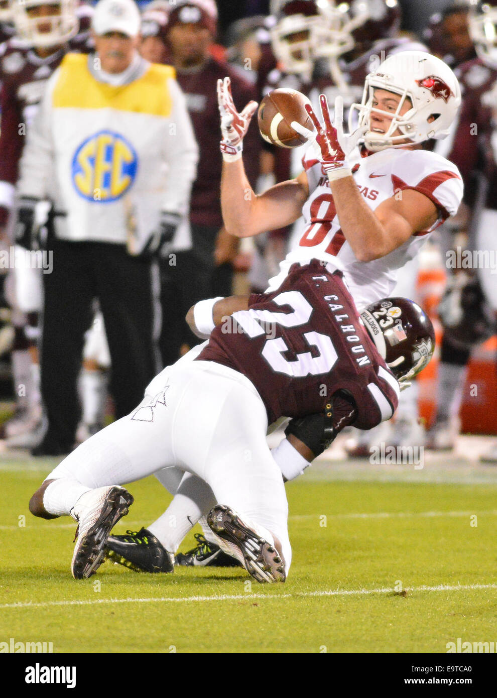 Hollister Razorbacks Starkville, Mississippi, USA. 1st Nov, 2014. Arkansas Razorbacks wide ...