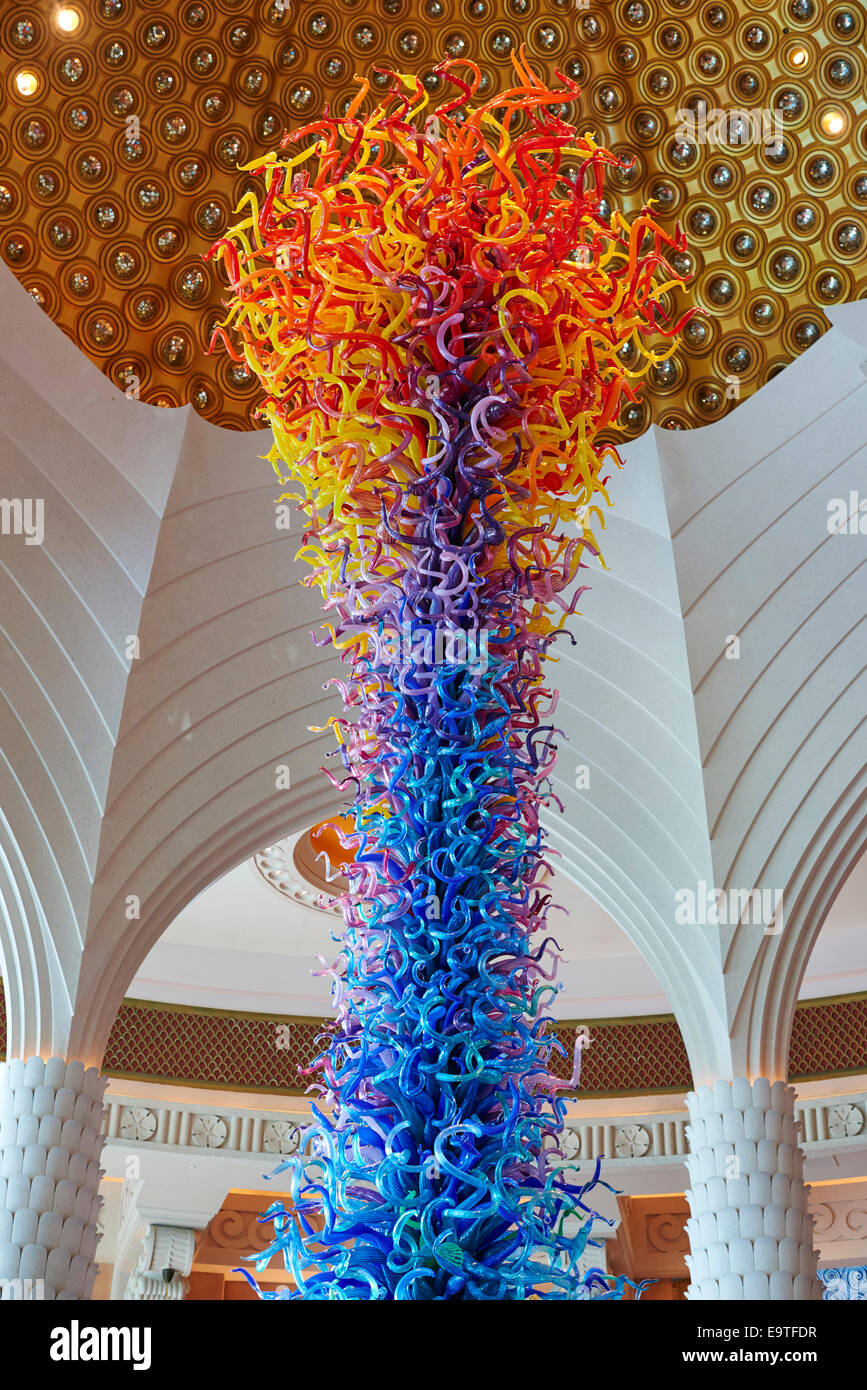 Glass Sculpture By Artist Dale Chihuly In The Royal Towers Grand Lobby Atlantis Hotel The Palm Dubai UAE Stock Photo