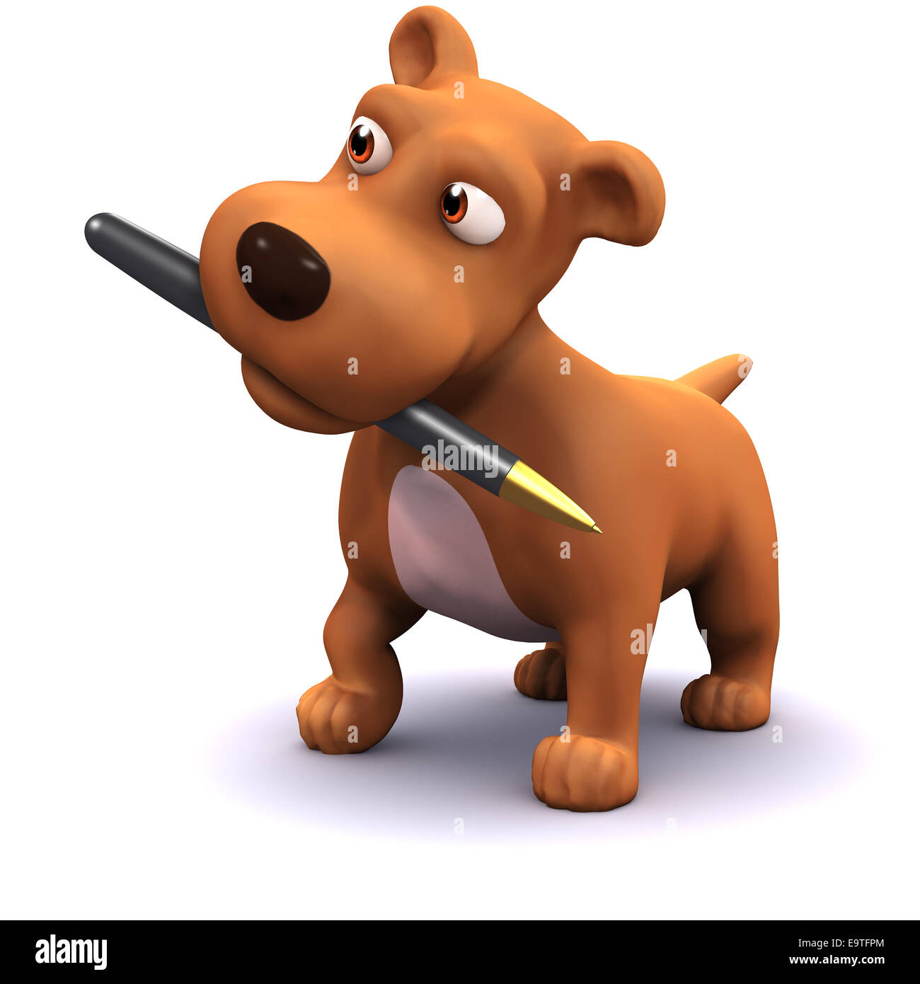 3d render of a dog with a pen in his mouth Stock Photo - Alamy