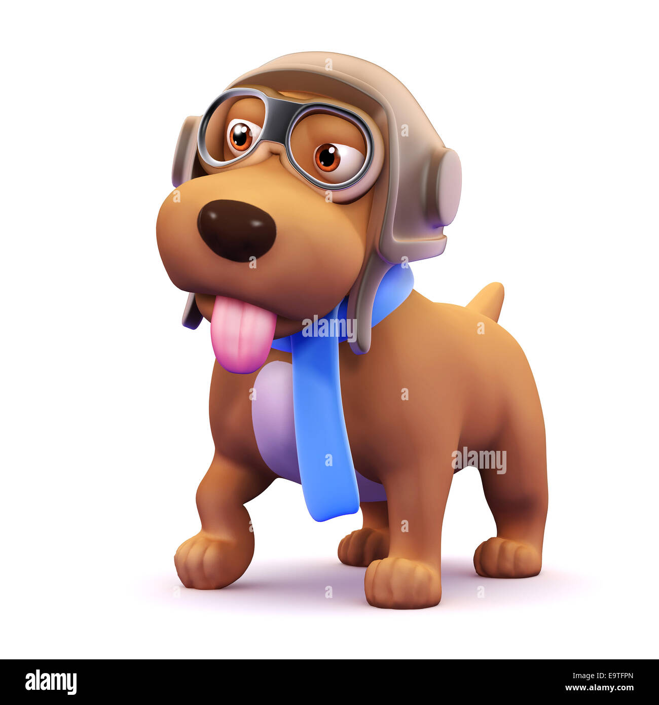 3d render of a dog dressed as an aircraft pilot with his tongue hanging out Stock Photo