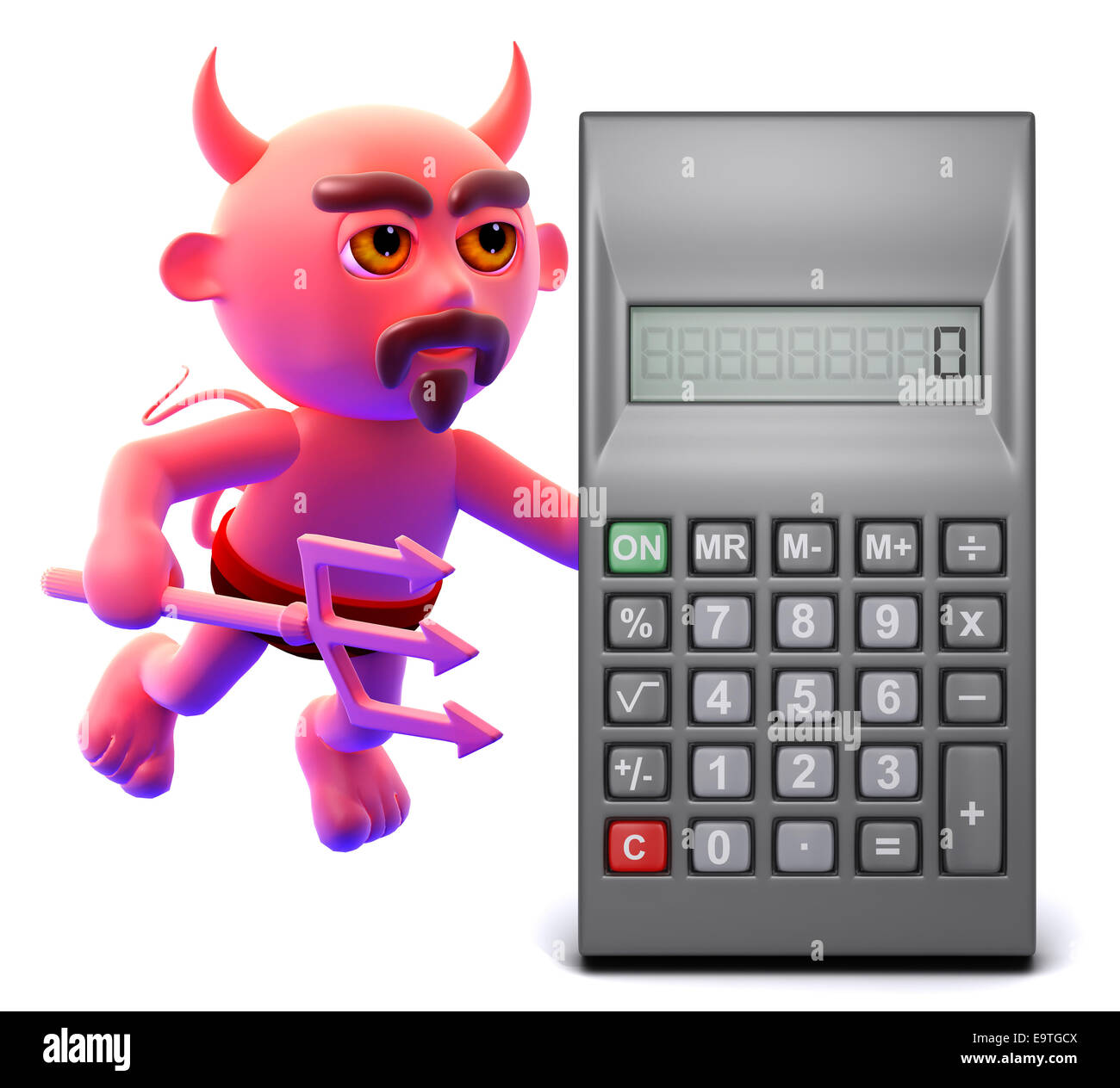 3d render of a devil with a calculator Stock Photo - Alamy