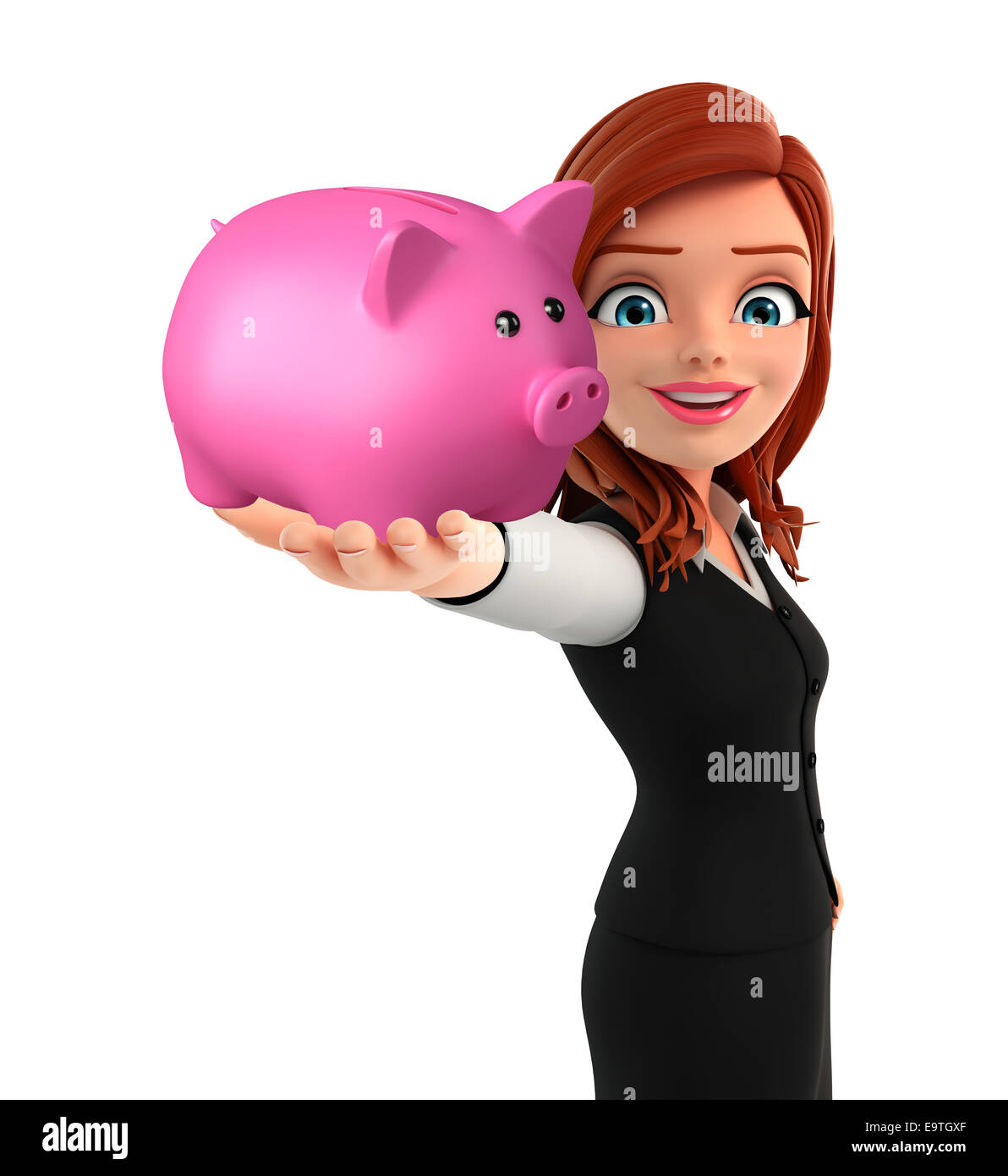 Illustration of young Business Woman with piggy bank Stock Photo - Alamy