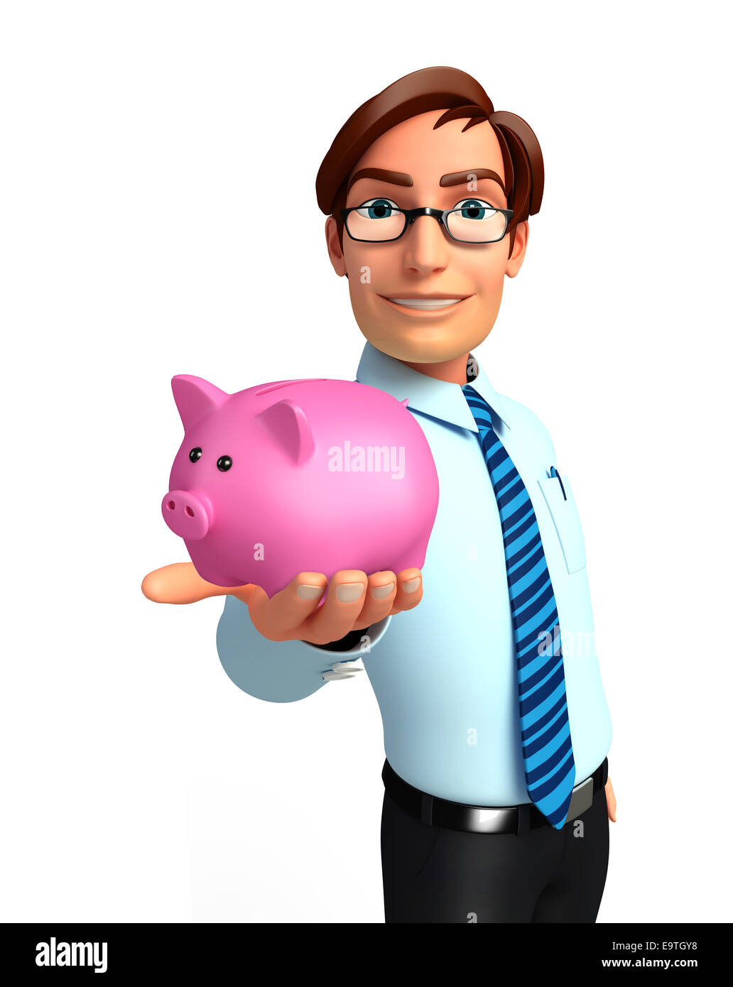 Illustration of service man with piggy bank Stock Photo - Alamy