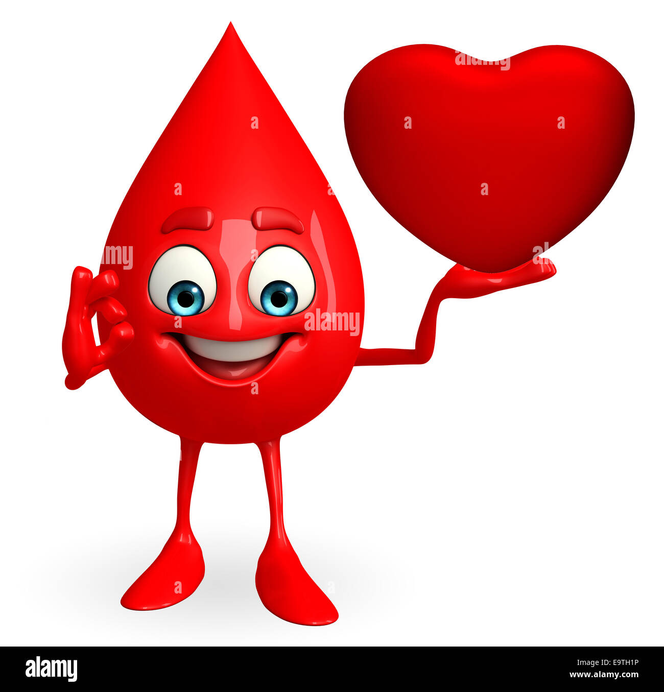 Cartoon Character of Blood Drop with heart Stock Photo