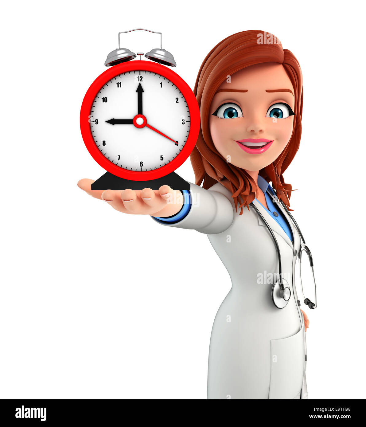 Illustration of Young Doctor with table clock Stock Photo - Alamy